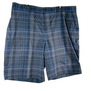 Kirkland Signature Golf Shorts Plaid‎ Flat Front 95% Polyester Size 42 Men Blue